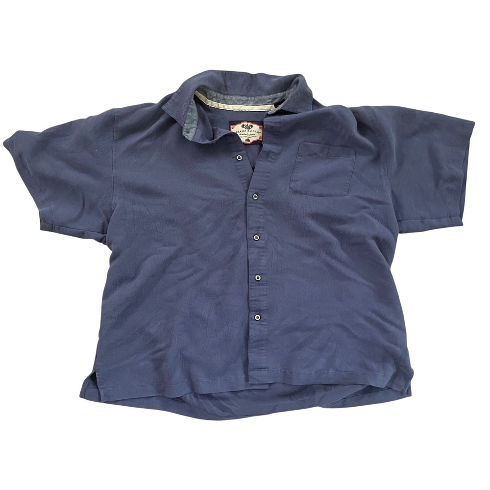 Bahama Bay Club Mens Short‎ Sleeve Button Down Shirt Blue Palm Leaf Jacquard XL